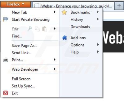Rimuovere iWebar da Mozilla Firefox step 1