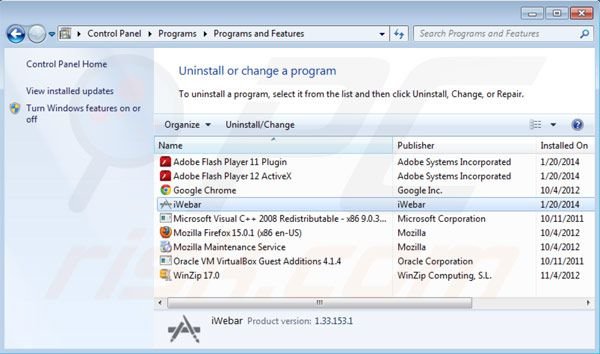 iWebar rimozione dal pannello di controllo