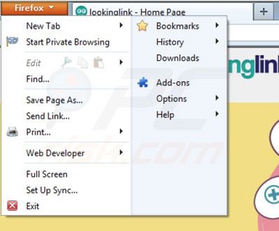 Rimuovere Lookinglink ads da Mozilla Firefox step 1