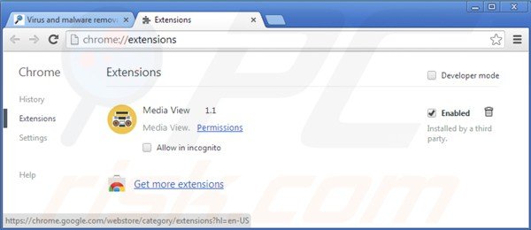 Rimuovere Media View da Google Chrome step 2