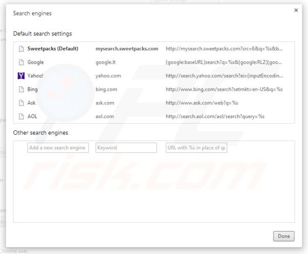 Rimuovere mysearch.sweetpacks.com dal motore di ricerca predefinito di Google Chrome 