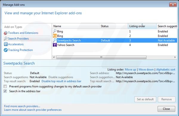 Rimuovere Mysearch.sweetpacks.com dal motore di ricerca predefinito di Internet Explorer 