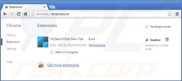 Rimuovere mysearchdial.com dalle estensioni di Google Chrome 