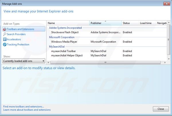 Rimuovere Mysearchdial.com dalle estensioni di Internet Explorer 