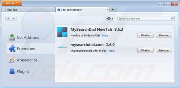 Rimuovere mysearchdial.com dalle estensioni di Mozilla Firefox 