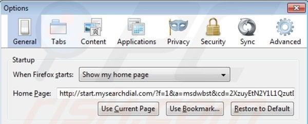 Rimuovere mysearchdial.com dalla homepage di Mozilla Firefox 