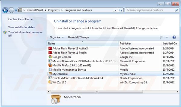 Mysearchdial rimozione utilizzando il pannello di controllo