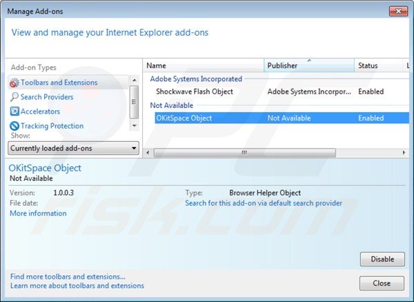 Rimuovere okitspace da Internet Explorer step 2