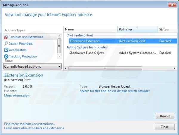 Rimuovere Pirrit Suggestor da Internet Explorer step 2