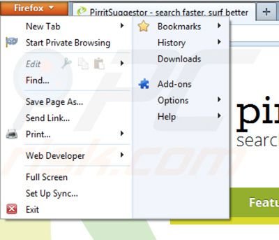 Rimuovere Pirrit Suggestor da Mozilla Firefox step 1