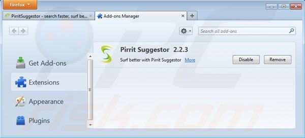 Rimuovere Pirrit Suggestor da Mozilla Firefox step 2
