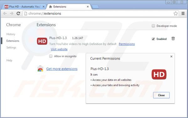 Rimuovere plus-hd ads da Google Chrome step 2