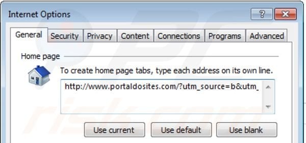 Rimuovere portaldosites.com da Internet Explorer homepage