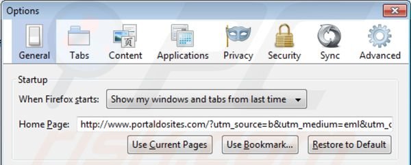 Rimuovere portaldosites.com da Mozilla Firefox homepage