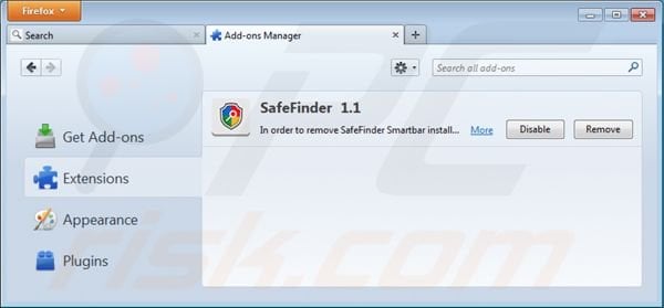 Rimuovere isearch.safefinder.net dalle estensioni di Mozilla Firefox