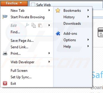 Rimuovere safeweb app da Mozilla Firefox step 1