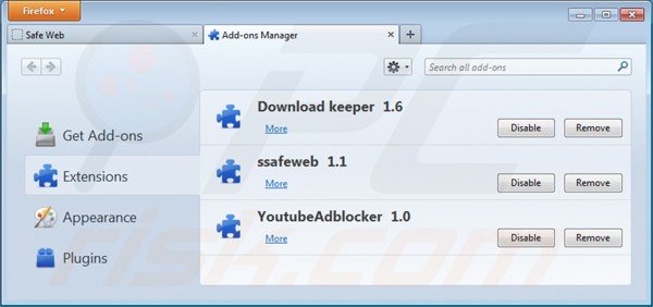 Rimuovere safeweb app d Mozilla Firefox step 2