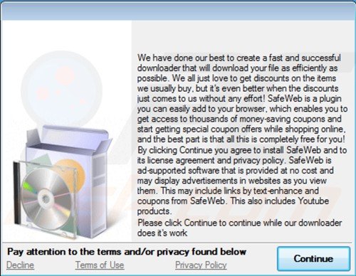 Installer ingannevole utilizzato per distribuire l'adware SafeWeb