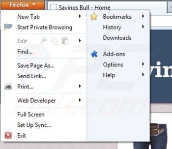 Rimuovere Savings Bull da Mozilla Firefox step 1