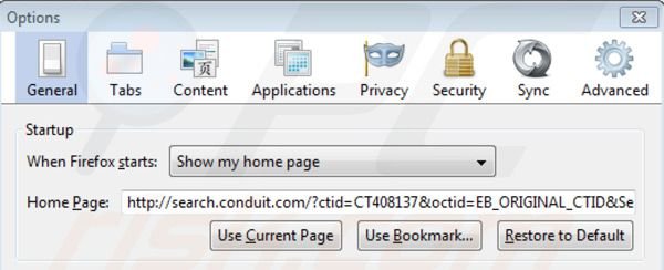Search Protect by Conduit rimozione dalla homepage di Mozilla Firefox 