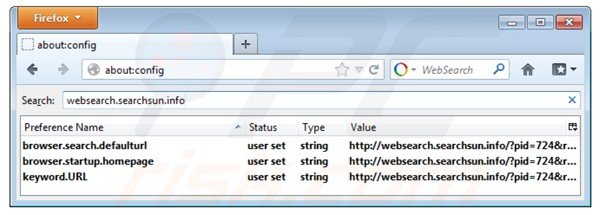 Rimuovere websearch.searchsun.info dal motore di ricerca di Mozilla Firefox 