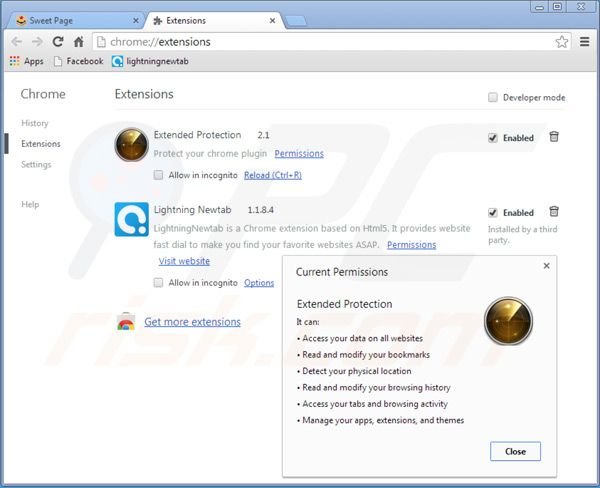 Rimuovere le estensioni di sweet-page.com su Google Chrome 