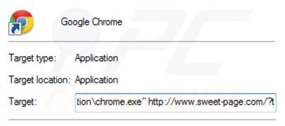 Rimuovere sweet-page.com dal collegamento rapido a Google Chrome step 2