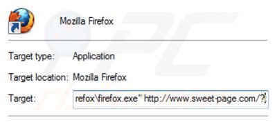 Rimuovere sweet-page.com dal collegamento rapido a Mozilla Firefox step 2