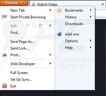 Rimuovere vlc app virus dalle estensioni di Mozilla Firefox step 1