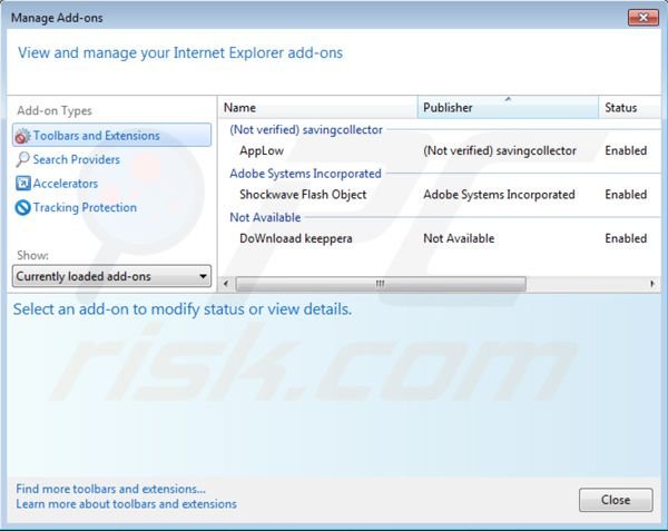Rimuovere Web Save dalle estensioni di Internet Explorer step 2