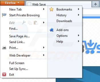 Rimuovere Web Save dalle estensioni di Mozilla Firefox step 1