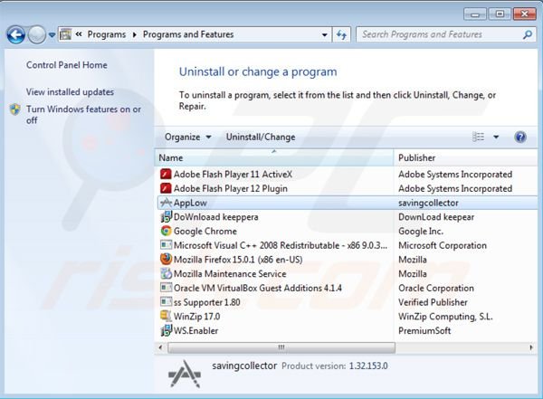Web Save rimozione utilizzando il pannello di controllo