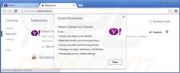 Rimuovere Yahoo toolbar dalle estensioni di Google Chrome 