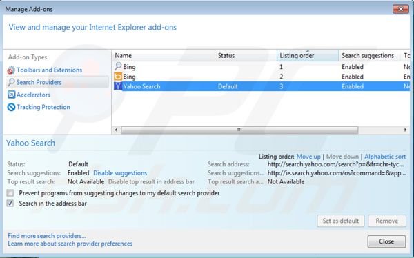 Rimuovere Yahoo toolbar dal motore di ricerca predefinito di Internet Explorer 