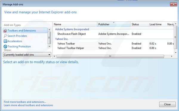Yahoo toolbar mozione dalle estensioni di Internet Explorer 