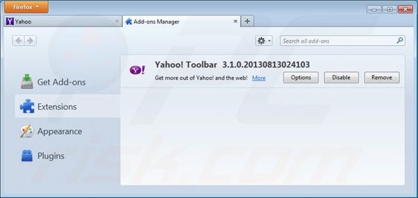 Rimuovere Yahoo toolbar dalle estensioni di Mozilla Firefox 