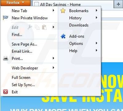 Rimuovere All Day Savings ads da Mozilla Firefox step 1