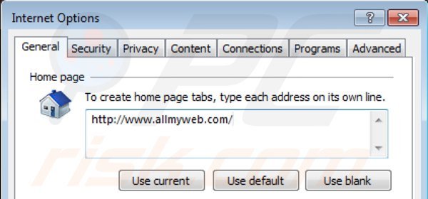 Rimuovere allmyweb.com dalla Internet Explorer homepage