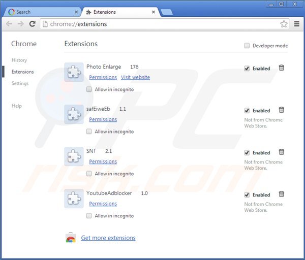 Rimuovere websearch.amaizingsearches.info dalle estensioni di Google Chrome