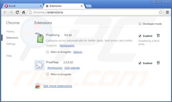 Rimuovere buzz-it da Google Chrome step 2