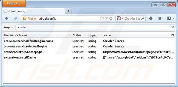 Rimuovere crawler.com dla motore di ricerca di Mozilla Firefox