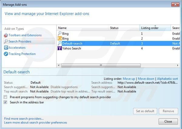 Rimuovere default-searchnet.net dal motore di ricerca di Internet Explorer 