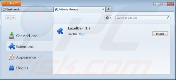 Rimuovere eazel toolbar dalle estensioni di Mozilla Firefox 