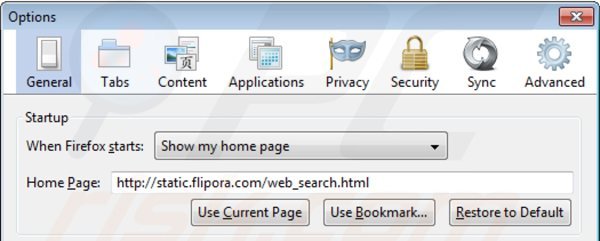 Rimuovere static.flipora.com dalla Mozilla Firefox homepage
