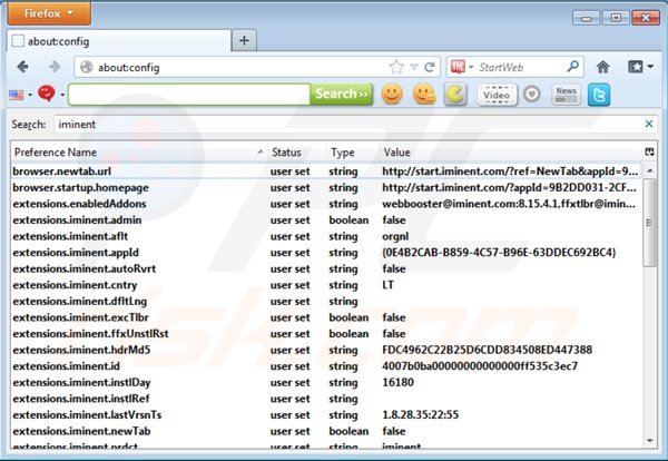 Rimuovere start.iminent.com dal motore di ricerca di Mozilla Firefox 