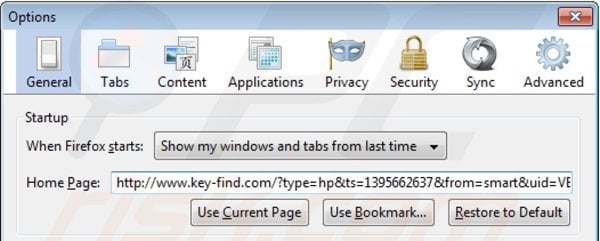 Rimuovere key-find.com dalla Mozilla Firefox homepage