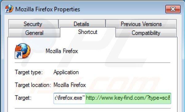 Rimuovere key-find.com dal collegamento a scelta rapida di Mozilla Firefox step 2