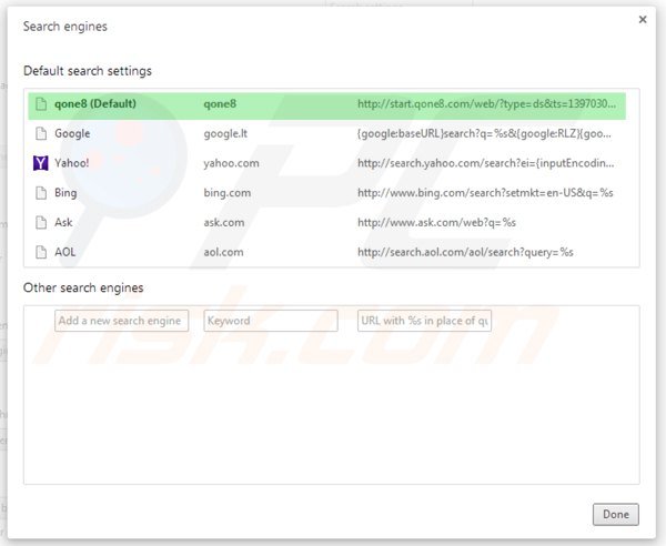 Rimuovere start.qone8.com dal motore di ricerca di Google Chrome