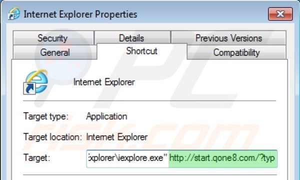 Rimuovere start.qone8.com dal collegamento rapido a Internet Explorer  step 2