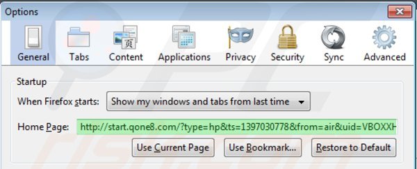 Rimuovere start.qone8.com dalla Mozilla Firefox homepage